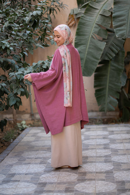 Knit Vintage Pink Poncho with belt