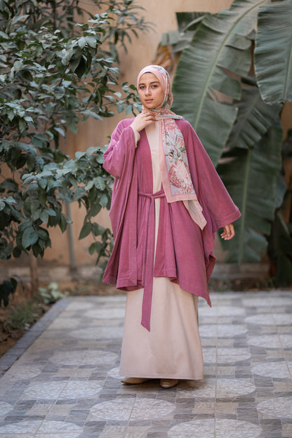 Knit Vintage Pink Poncho with belt