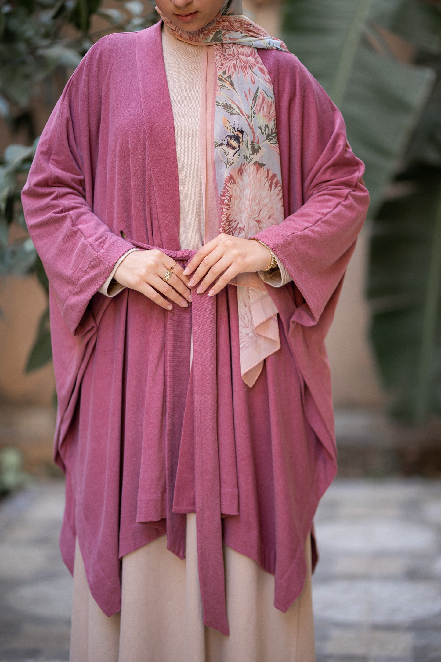 Knit Vintage Pink Poncho with belt