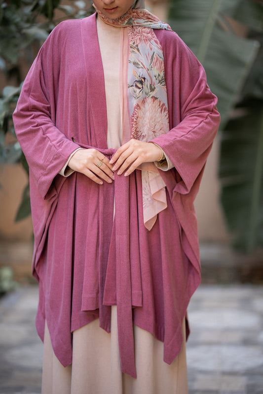 Knit Vintage Pink Poncho with belt