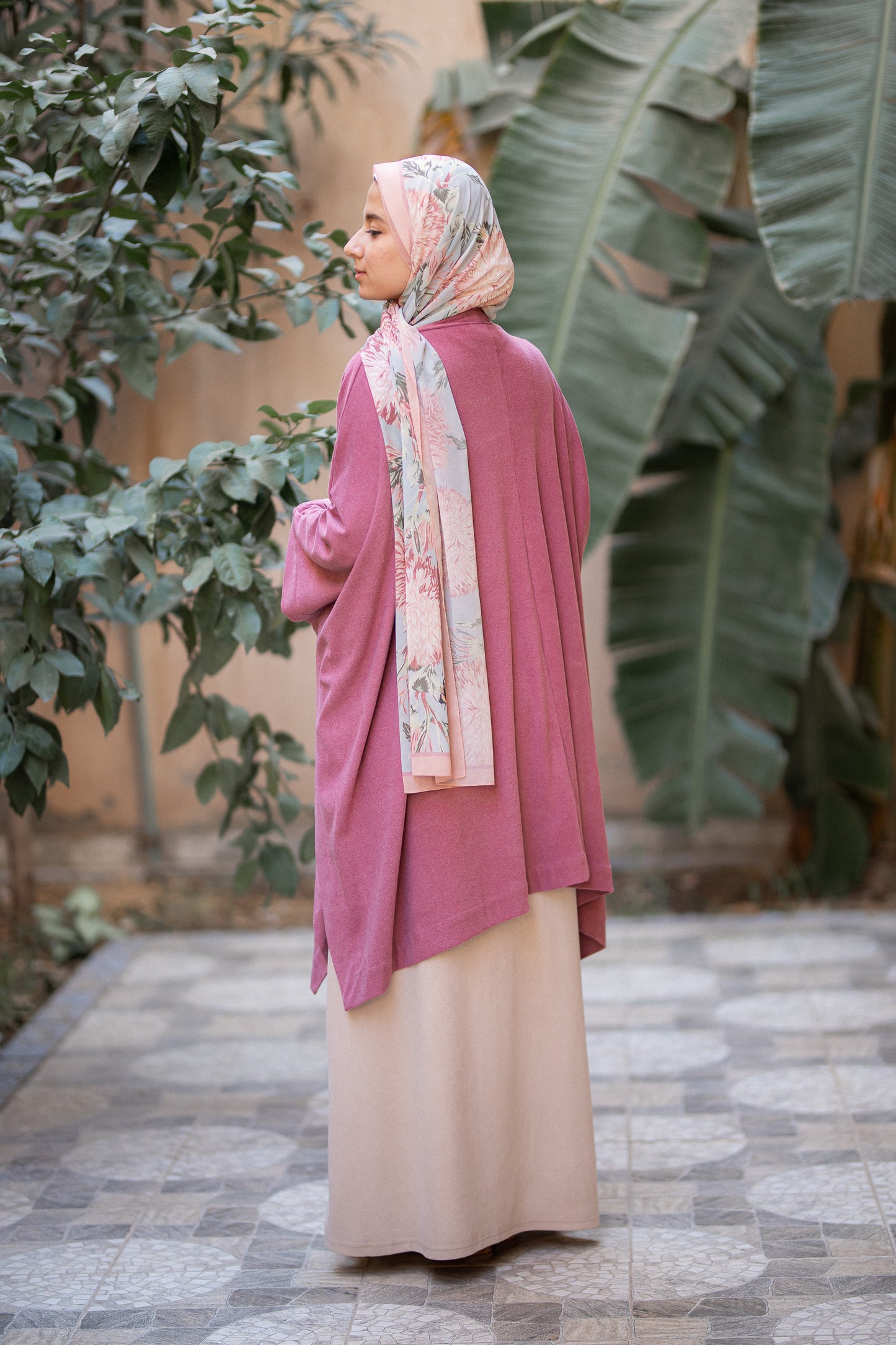 Knit Vintage Pink Poncho with belt