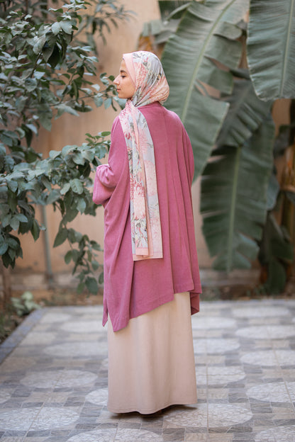 Knit Vintage Pink Poncho with belt