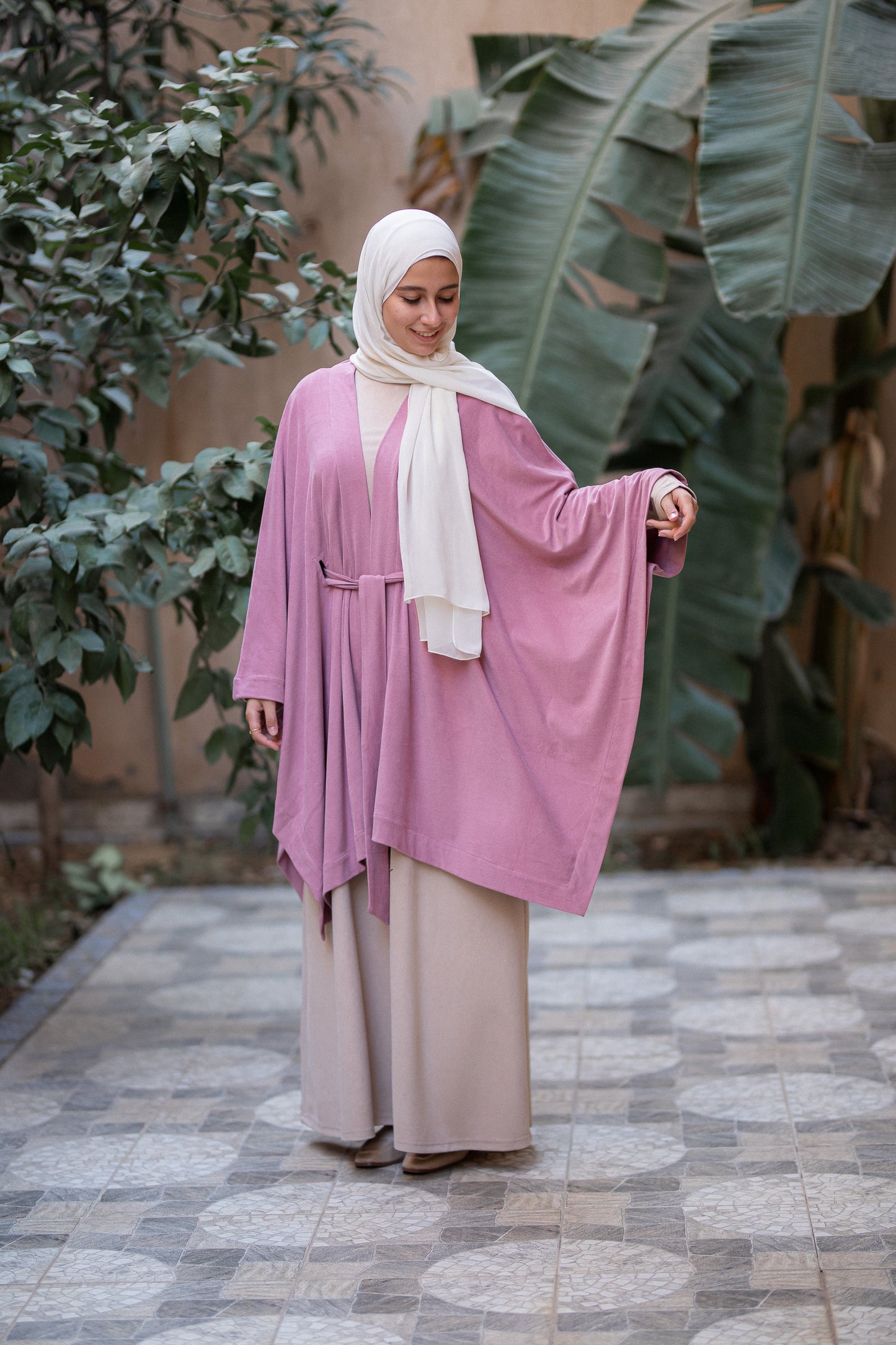 Knit Rose Poncho With belt