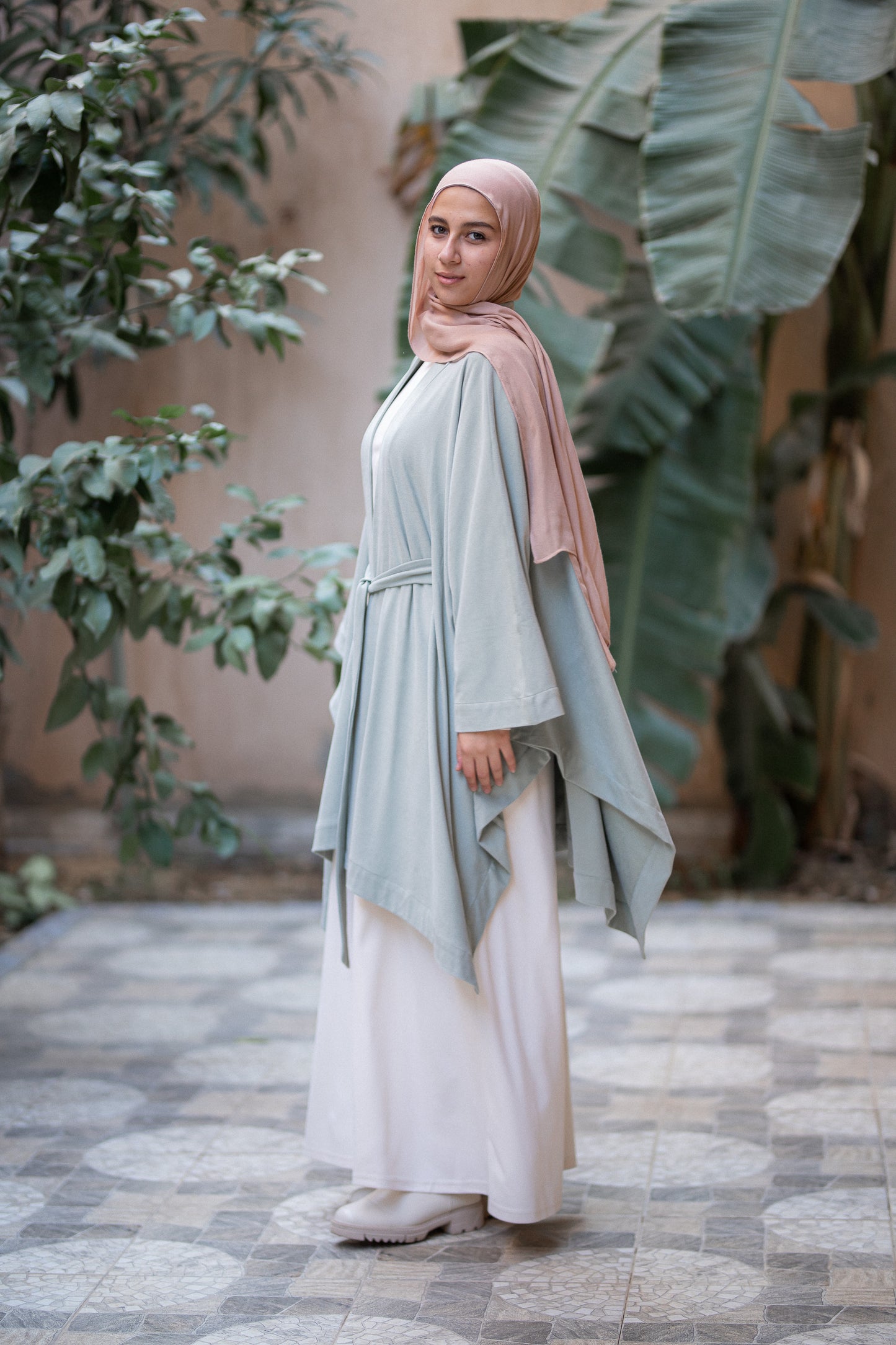 Knit Mint poncho with belt