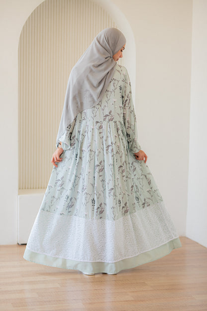 Mint crepe Dress with lace Trim
