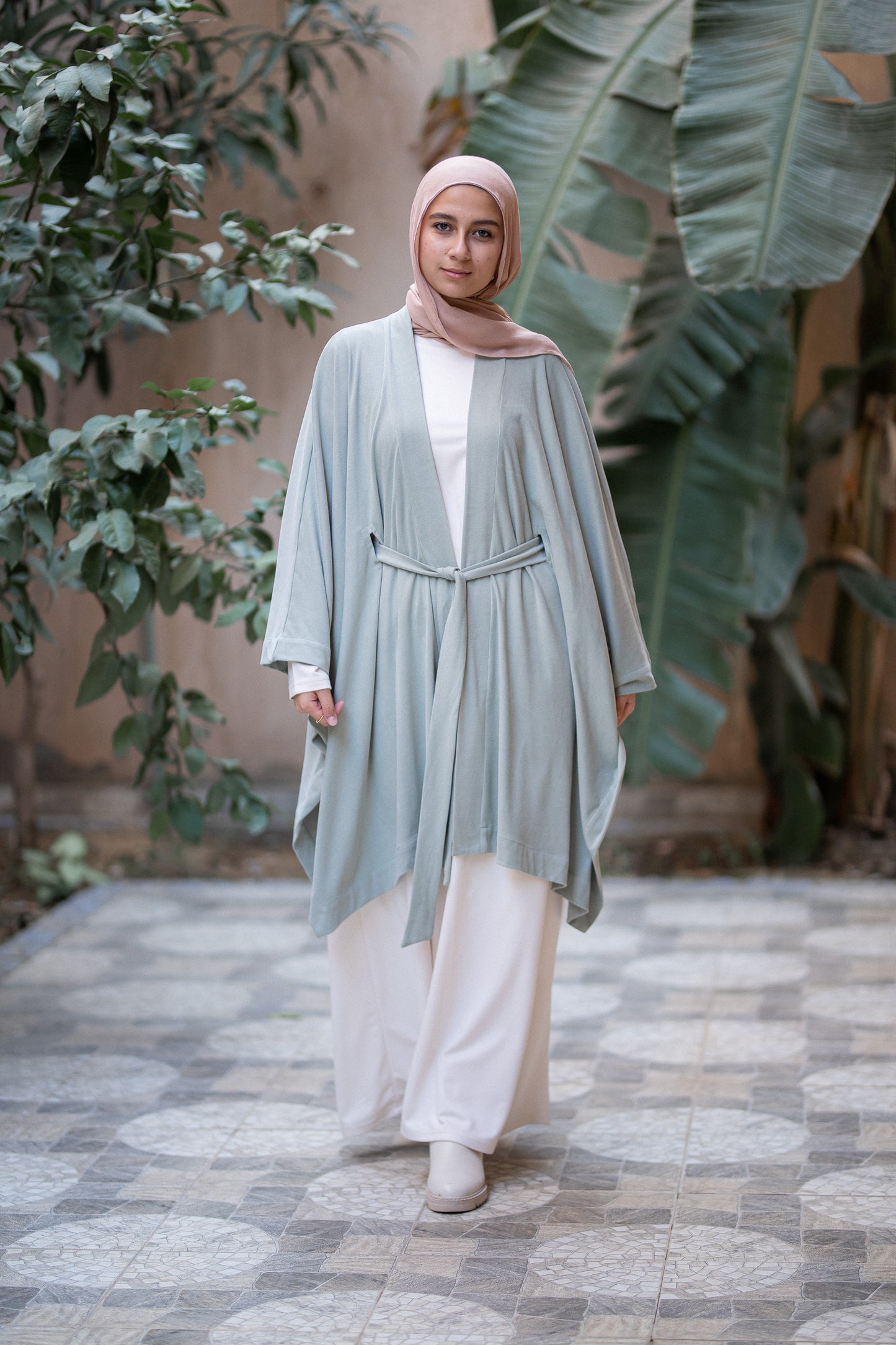 Knit Mint poncho with belt