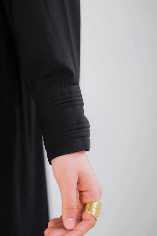Black front pleated dress