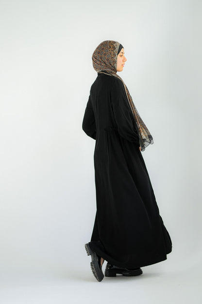 Black front pleated dress