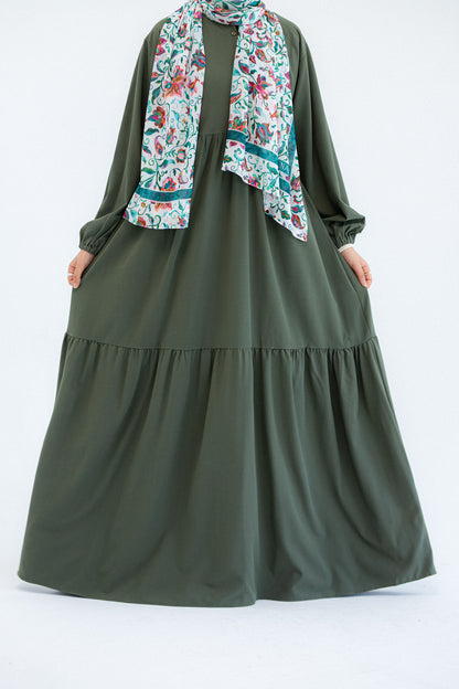 Plain Olive Dress with buttons and adjusting belt