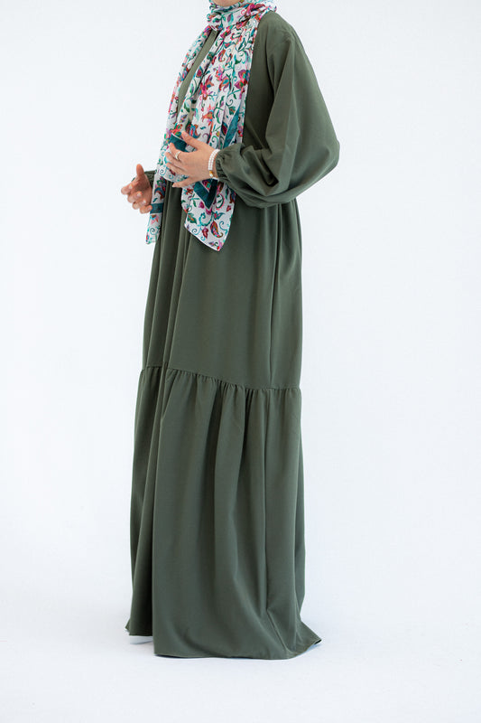 Plain Olive Dress with buttons and adjusting belt