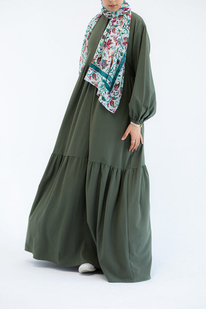 Plain Olive Dress with buttons and adjusting belt