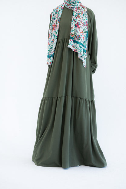 Plain Olive Dress with buttons and adjusting belt