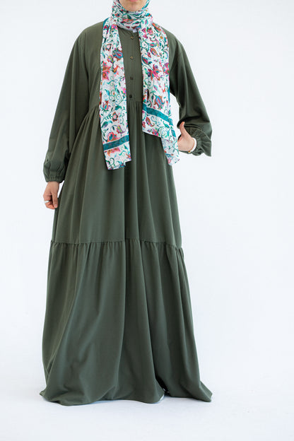 Plain Olive Dress with buttons and adjusting belt