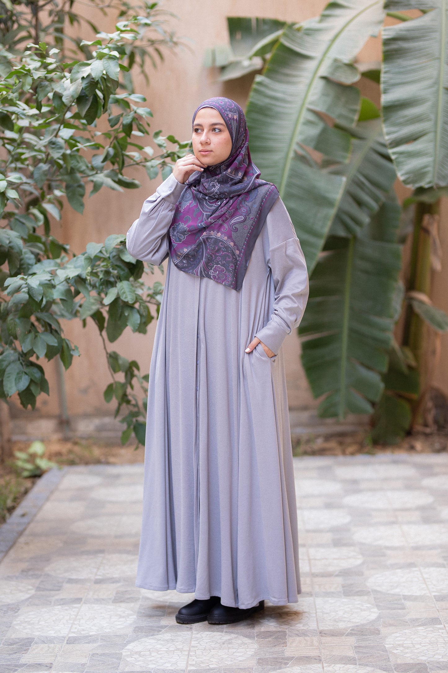 suede-Knit gray dress